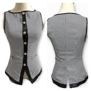 Commense Black and White Houndstooth Vest